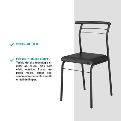 Conjunto 2 Cadeiras Tubo Preto Napa Preta