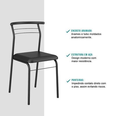 Conjunto 2 Cadeiras Tubo Preto Napa Preta