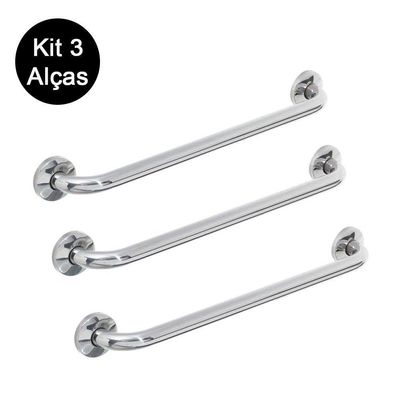 Kit 3 Alças Apoio Banheiro Cadeirante Inox Idoso