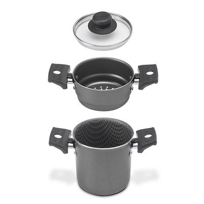 Mini Cuscuzeira Grafite 10 Cm 0,8 L Com Alça Em Alumínio Com Revestimento Antiaderente Multiflon