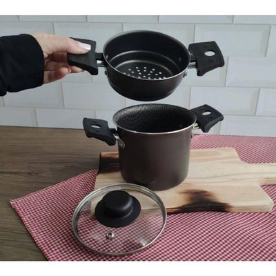 Mini Cuscuzeira Grafite 10 Cm 0,8 L Com Alça Em Alumínio Com Revestimento Antiaderente Multiflon