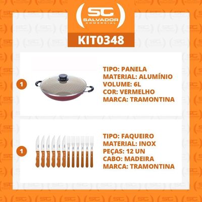 Kit - Panela Wok 6l Alumínio 36 Cm Paris Vermelho + 1 Jogo Churrasco 12pç - Tramontina