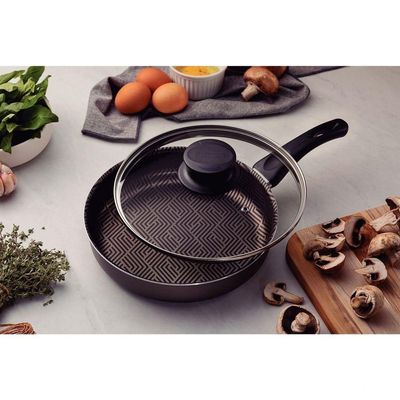 Frigideira Reta Paris 22cm 1,7l Antiaderente Starflon Max Chumbo Com Tampa De Vidro