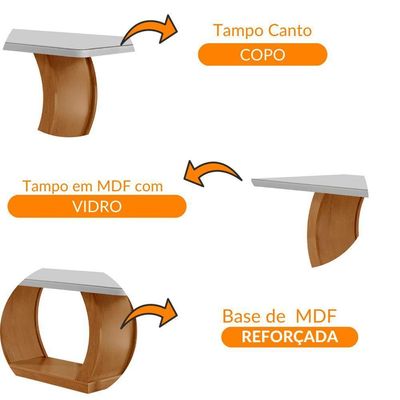 Mesa Para Sala De Jantar Milena 180cm Em Mdf E Vidro Com Canto Copo Off White/ Imbuia/ Serig. Off