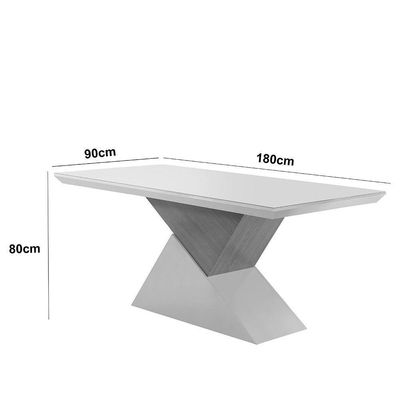 Mesa Aster 180 Cm Tampo Em Mdf E Vidro Com Canto Reto Off White/ Imbuia/ Serig. Off