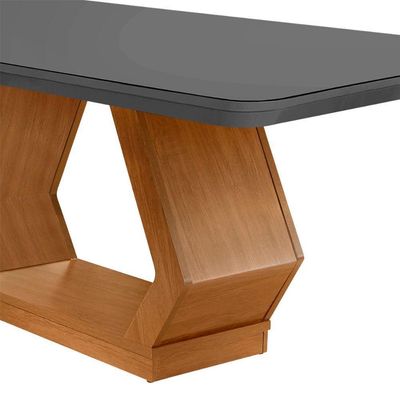 Mesa Sala De Jantar Lara 180cm Em Mdf E Vidro Com Canto Copo Grafite/ Imbuia/ Serig. Grafite