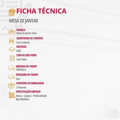 Mesa Aster 180 Cm Tampo Em Mdf E Vidro Com Canto Reto Off White/ Imbuia/ Serig. Off