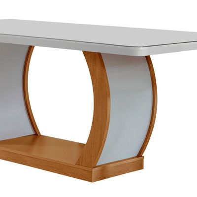 Mesa Para Sala De Jantar 180cm Em Mdf E Vidro Com Canto Copo Off White/ Imbuia/ Off/ Serig. Off
