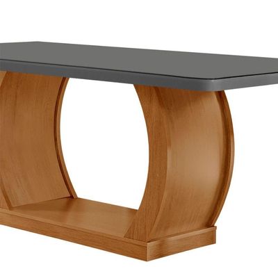 Mesa Para Sala De Jantar Milena 180cm Em Mdf E Vidro Com Canto Copo Grafite/ Imbuia/ Serig. Grafite