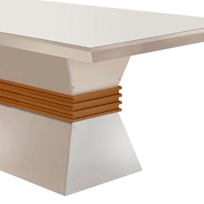 Mesa Para Sala De Jantar Lucy 120cm Em Mdf E Vidro Off White/ Imbuia/ Serig. Off