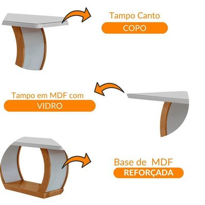 Mesa Para Sala De Jantar 180cm Em Mdf E Vidro Com Canto Copo Off White/ Imbuia/ Off/ Serig. Off