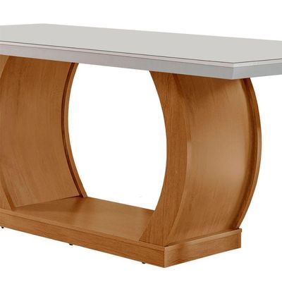 Mesa Para Sala De Jantar 180cm Milena Em Mdf E Vidro Off White/ Imbuia/ Serig. Off