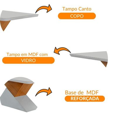 Mesa Aster 180cm Com Tampo Em Mdf E Vidro Canto Copo Off White/ Imbuia/ Serig. Off