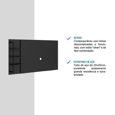 Painel Para Tv Até 50 Pol. Prateleiras Preto Fosco Carraro