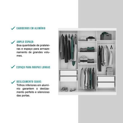 Guarda Roupa Casal 3 Portas 4 Gav Espelho Branco Carraro