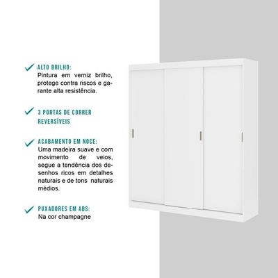 Guarda Roupa Casal 3 Portas 4 Gav Branco Carraro