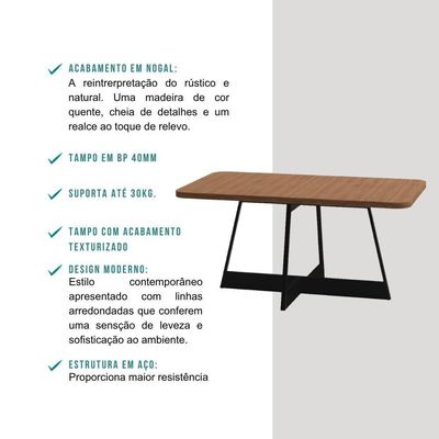 Conjunto Sala De Jantar Loanda 6 Cadeiras Carraro Grafite/preto/nogal