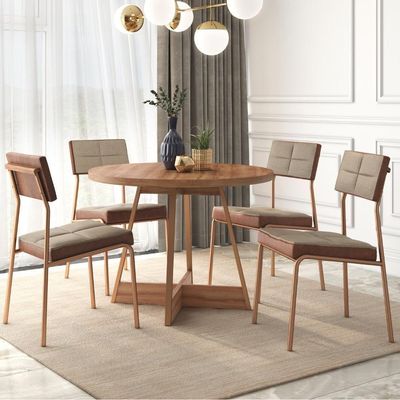 Conjunto Sala De Jantar Nairóbi 4 Cadeiras Carraro Areia/rose/nogal