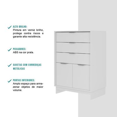 Cômoda 3 Gavetas 2 Portas 1112 Carraro - Branco Branco