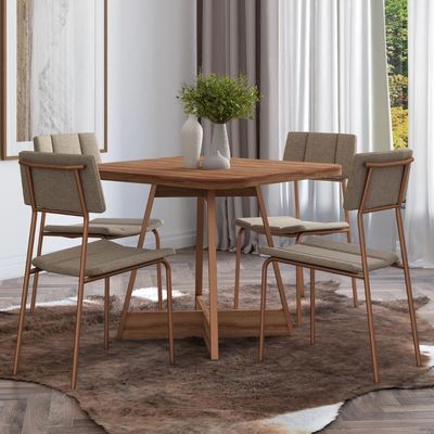 Conjunto Sala De Jantar Fontana 4 Cadeiras Carraro Areia/rose/nogal