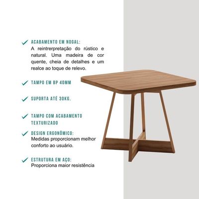 Conjunto Sala De Jantar Fontana 4 Cadeiras Carraro Areia/rose/nogal
