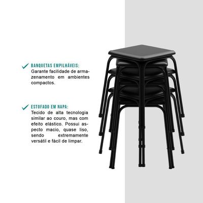 Conjunto 4 Banquetas Napa Preta Carraro