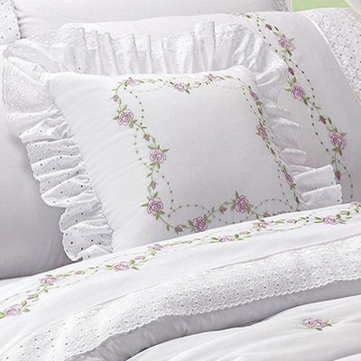 Cobre Leito Arabesco Bordado Queen Dupla Face 6 Peças - Branco