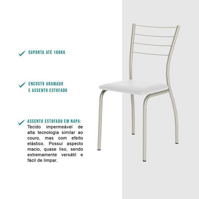 Conjunto 2 Cadeiras 1700 Tubo Prata Napa Branca Carraro