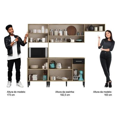Armário Cozinha Compacta Arizona Smart Carvalho/preto Carraro