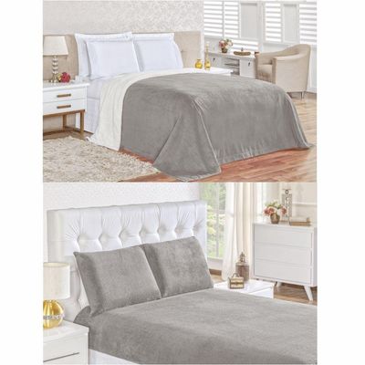 Kit Fascinio Queen Cobertor + Lençol 4 Peças - Cinza