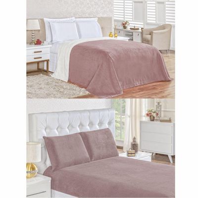 Kit Fascinio Queen Cobertor + Lençol 4 Peças - Rosê