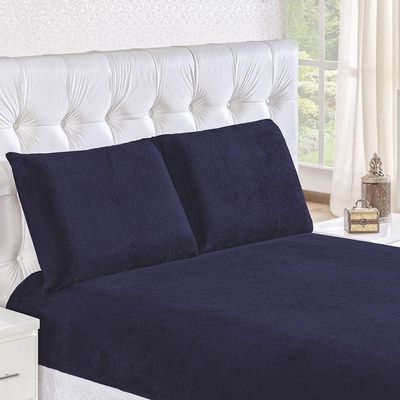 Kit Fascinio Queen Cobertor + Lençol 4 Peças - Azul Marinho