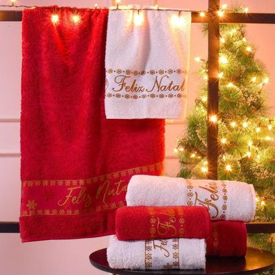 Toalha De Banho Feliz Natal Bordada Jacquard 68X135 Bene Casa Vermelho