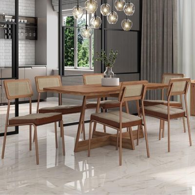 Conjunto Sala De Jantar Filadélfia 6 Cadeiras Carraro Areia/rose/nogal
