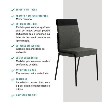 Conjunto Sala De Jantar Seul 4 Cadeiras Carraro Grafite/preto/nogal