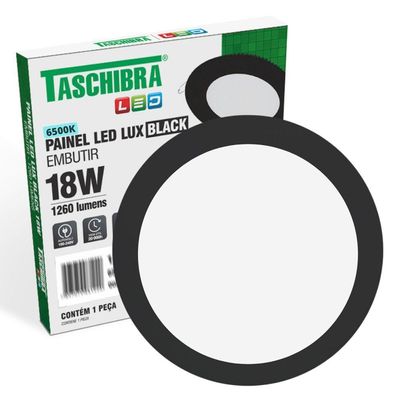 Painel De Led Redondo Embutir 18w Preto Bivolt Taschibra 6500k Luz Fria