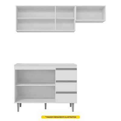 Cozinha Compacta 03 Peças Com Balcão Gabinete 120Cm Branco