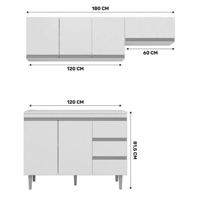 Cozinha Compacta 03 Peças Com Balcão Gabinete 120Cm Branco