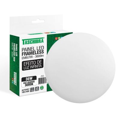 Painel De Led Taschibra Frameless Redondo Embutir 36w Bivolt 3000k Luz Quente