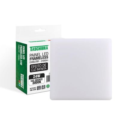 Painel De Led Taschibra Frameless Quadrado Embutir 24w Bivolt 3000k Luz Quente