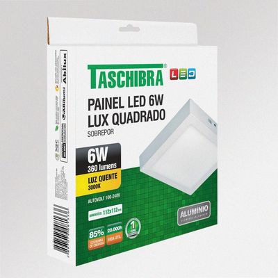 Painel De Led Quadrado Sobrepor 6w Bivolt Taschibra 3000k Luz Quente