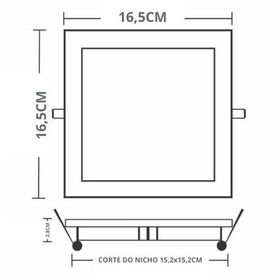 Painel Com Placa De Led Taschibra 12w Lys Quadrado Embutir Bivolt 4000k Luz Neutra