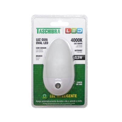 Luz Guia Noturno Oval Com Sensor Taschibra 0,5w Bivolt