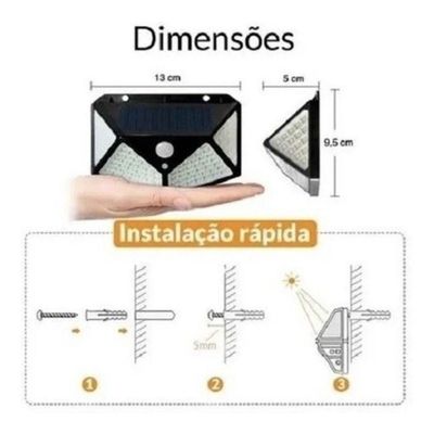 Luminária Solar Parede 100 Led Sensor Presença Com 3 Funções