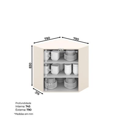 Armário Aéreo De Cozinha Canto Oblíquo 2 Portas Connect Henn Off White
