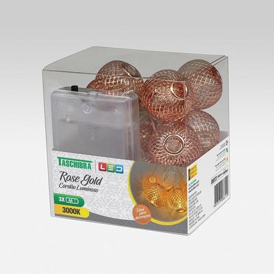 Cordão Luminoso Natalino 10 Leds Rose Gold Taschibra