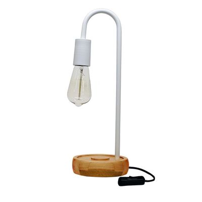 Luminária De Mesa Taschibra Flam Metal/madeira E27 Bivolt Branco