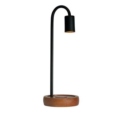 Luminária De Mesa Taschibra Flam Metal/madeira E27 Bivolt Preto