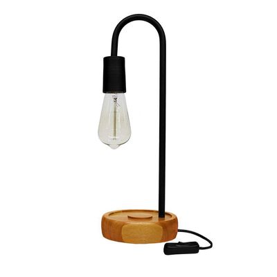 Luminária De Mesa Taschibra Flam Metal/madeira E27 Bivolt Preto