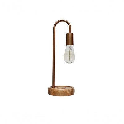 Luminária De Mesa Taschibra Flam Metal/madeira E27 Bivolt Cobre